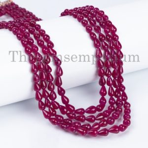 Shop Ruby Bead Shapes! 7 Lines Natural Ruby Drops Shape Necklace, Ruby Smooth Beads Necklace, Tear Drops Necklace, Ruby Necklace Set, Ruby Gemstone Jewelry | Natural genuine other-shape Ruby beads for beading and jewelry making.  #jewelry #beads #beadedjewelry #diyjewelry #jewelrymaking #beadstore #beading #affiliate #ad