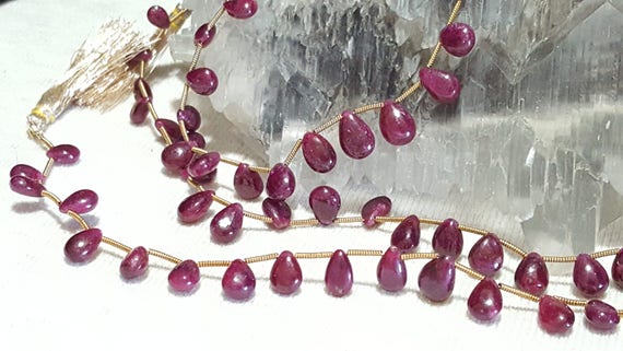 Natural Ruby Graduating Smooth Flat Drop Beads 10 In. Full Strand, Quality, Natural Ruby, Corundum Beads, Smooth Briolette Drop Beads