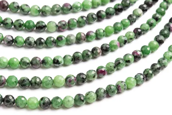 Genuine Natural Ruby Zoisite Gemstone Beads 6mm Green Micro Faceted Round Aaa Quality Loose Beads (118953)