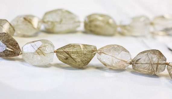 L/ Rutilated Quartz 15-18x Mm Faceted Nugget Beads 16" Strand Size Varies Natural Quartz Gemstone Beads For Jewelry