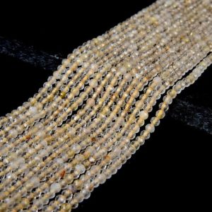 Shop Rutilated Quartz Faceted Beads! 2MM Golden Rutilated Quartz Gemstone Natural Light Yellow Grade A Micro Faceted Round Beads 15.5 inch Full Strand (80008858-P12) | Natural genuine faceted Rutilated Quartz beads for beading and jewelry making.  #jewelry #beads #beadedjewelry #diyjewelry #jewelrymaking #beadstore #beading #affiliate #ad