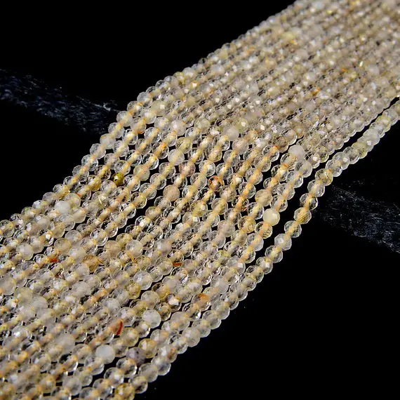 2mm Golden Rutilated Quartz Gemstone Natural Light Yellow Grade A Micro Faceted Round Beads 15.5 Inch Full Strand (80008858-p12)