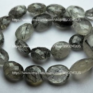 Shop Rutilated Quartz Faceted Beads! 8 Inches Strand,Natural Black Rutilated Quartz Faceted Oval Shape,Size 14-16mm | Natural genuine faceted Rutilated Quartz beads for beading and jewelry making.  #jewelry #beads #beadedjewelry #diyjewelry #jewelrymaking #beadstore #beading #affiliate #ad