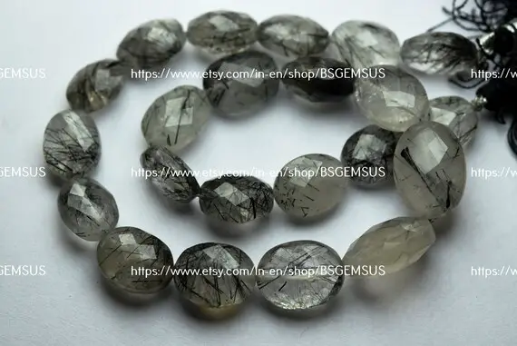 8 Inches Strand,natural Black Rutilated Quartz Faceted Oval Shape,size 14-16mm