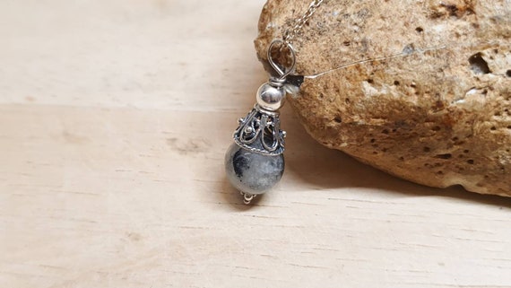 Black Rutilated Quartz Pendant Necklace. April Birthstone. Crystal Reiki Jewelry. Bali Silver Cone Necklaces For Women. Empowered Crystals
