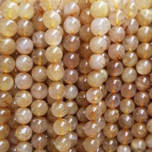 Shop Rutilated Quartz Round Beads! Natural Golded Rutilated Quartz Smooth Round Beads,4mm 6mm 8mm 10mm 12mm Golded Rutilated Quartz Beads Wholesale Supply,one strand 15" | Natural genuine round Rutilated Quartz beads for beading and jewelry making.  #jewelry #beads #beadedjewelry #diyjewelry #jewelrymaking #beadstore #beading #affiliate #ad