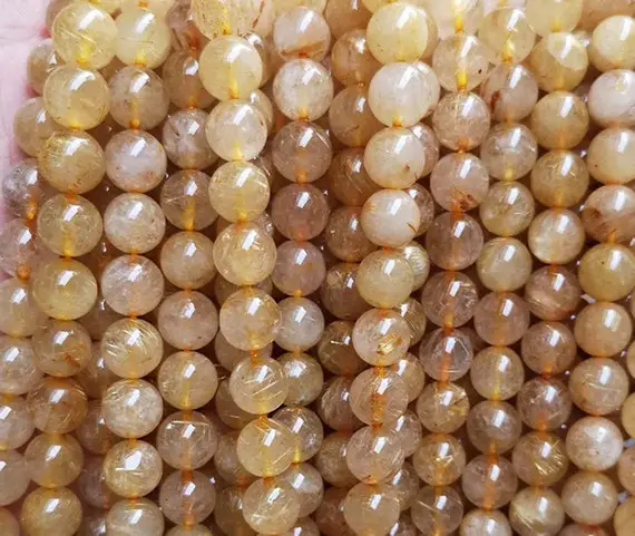 Natural Golded Rutilated Quartz Smooth Round Beads,4mm 6mm 8mm 10mm 12mm Golded Rutilated Quartz Beads Wholesale Supply,one Strand 15"