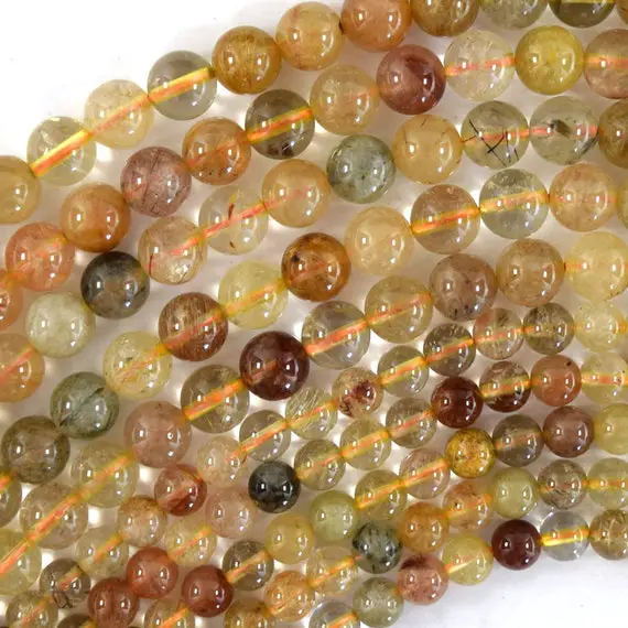 Natural Multicolor Rutilated Quartz Round Beads 15.5" Strand 6mm 8mm 10mm