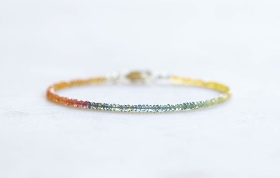 Dainty Sapphire Bracelet With Rose Gold Fill Or Sterling Silver, Delicate Beaded September Birthstone Jewelry