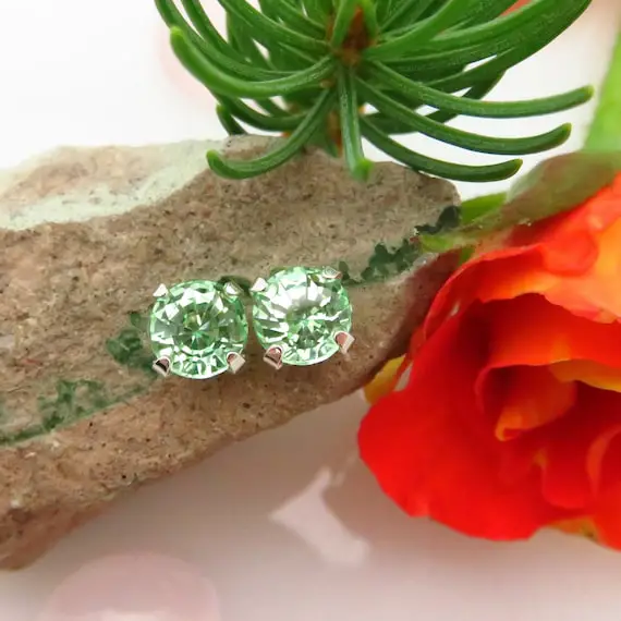 Green Sapphire Earrings: Solid 14k Gold, Platinum Or Sterling Silver Studs | Lab Created Gems | Made In Oregon