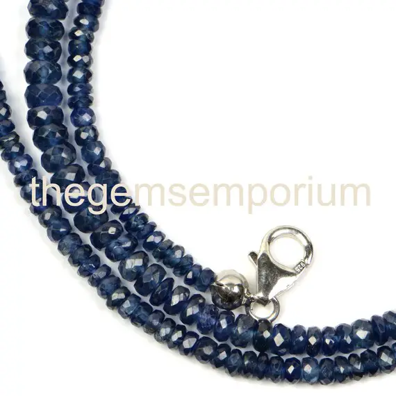 Blue Sapphire Faceted Rondelle Beads Necklace, Blue Sapphire Rondelle Beads Necklace,  Blue Sapphire Faceted Beads, Blue Sapphire Beads