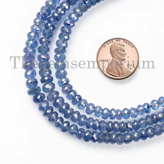 3 Lines Blue Sapphire Faceted Rondelle Beads Necklace, Briolette Beads Necklace, Blue Sapphire Beaded Jewelry, Gemstone Necklace Set