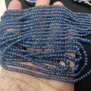 Shop Sapphire Rondelle Beads! 7 Inches Strand, Superb-Finest Quality, Natural Burmese Blue Sapphire Smooth Rondelles,Size.3-4.5mm1001 | Natural genuine rondelle Sapphire beads for beading and jewelry making.  #jewelry #beads #beadedjewelry #diyjewelry #jewelrymaking #beadstore #beading #affiliate #ad