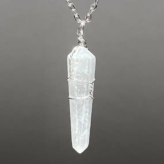 Selenite Pendant Wire Wrapped With Chain