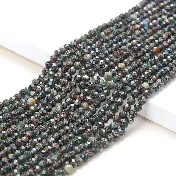 3mm Russian Seraphinite Gemstone Natural Micro Faceted Round Beads 15 Inch Full Strand (80016224-p50)