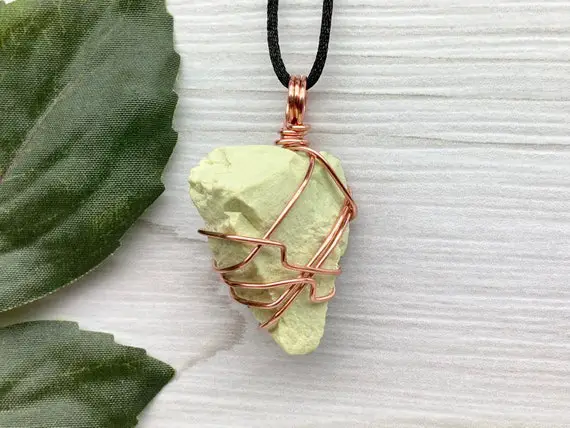 Serpentine Necklace, Copper Wire Wrapped, Raw Green Crystal, Serpentine Pendant, New Age Jewelry