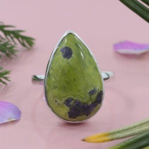 Shop Serpentine Rings! Natural Tasmanian Serpentine Ring – Tasmanian Serpentine 925 Sterling Silver Ring – Tasmanian Serpentine Pear Shape Unique Ring Size 7 | Natural genuine Serpentine rings, simple unique handcrafted gemstone rings. #rings #jewelry #shopping #gift #handmade #fashion #style #affiliate #ad