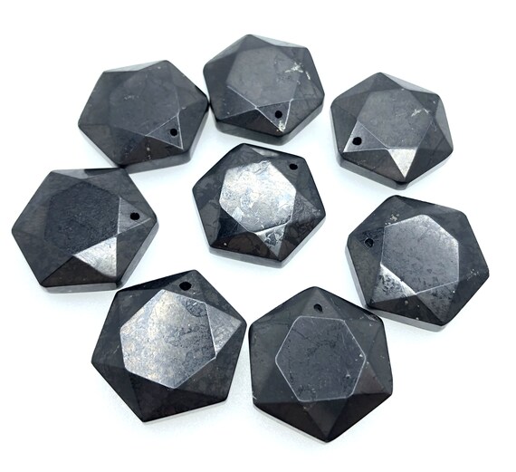 Genuine Shungite Pendant Anti Radiation, Emf Protection Energy Stone Grade Aaa 20mm Faceted Hexagon 1 Bead (80007894-a276)