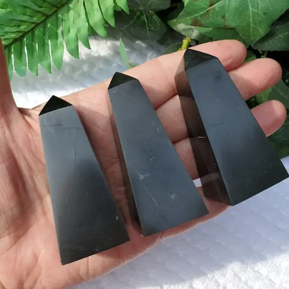 Black Shungite Crystal Towers For Grounding And Detoxification, Shungite Obelisks, Emf Protection Crystal, Aura Cleansing Crystal