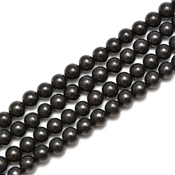 2.0mm Hole Shungite Smooth Round Beads Size 6mm 8mm 10mm 15.5'' Per Strand
