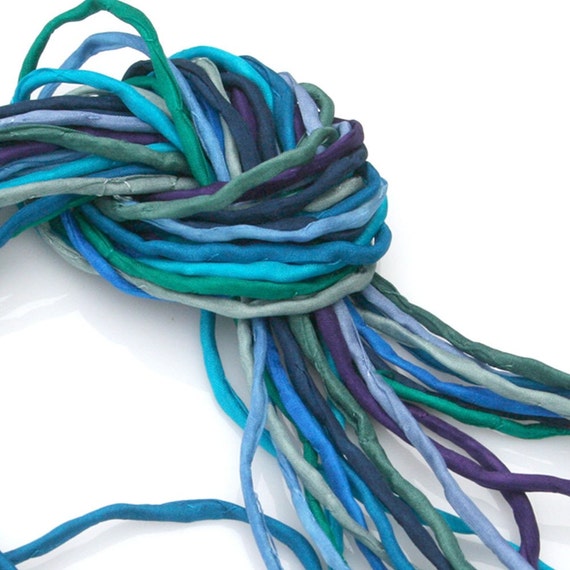 Silk Cord For Jewelry Making 10 Ea 2/3mm Silk Strings Deep Sea Bundle Hand Dyed