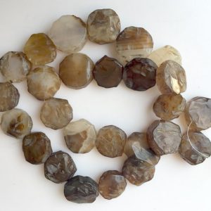 Shop Smoky Quartz Chip & Nugget Beads! Raw Rough Natural Hammered Smoky Quartz Coin Gemstone Beads  18-24mm Approx. 18 Inch Strand, SKU-Rg28 | Natural genuine chip Smoky Quartz beads for beading and jewelry making.  #jewelry #beads #beadedjewelry #diyjewelry #jewelrymaking #beadstore #beading #affiliate #ad