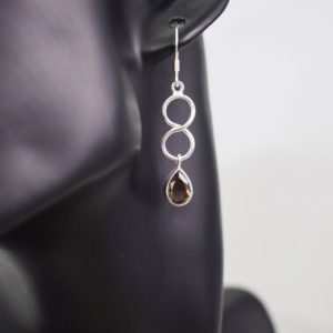 Shop Smoky Quartz Earrings! Smoky Quartz Infinity Drop Earrings – 9×6 mm Pear / Teardrop Stones – Sterling Silver | Natural genuine Smoky Quartz earrings. Buy crystal jewelry, handmade handcrafted artisan jewelry for women.  Unique handmade gift ideas. #jewelry #beadedearrings #beadedjewelry #gift #shopping #handmadejewelry #fashion #style #product #earrings #affiliate #ad