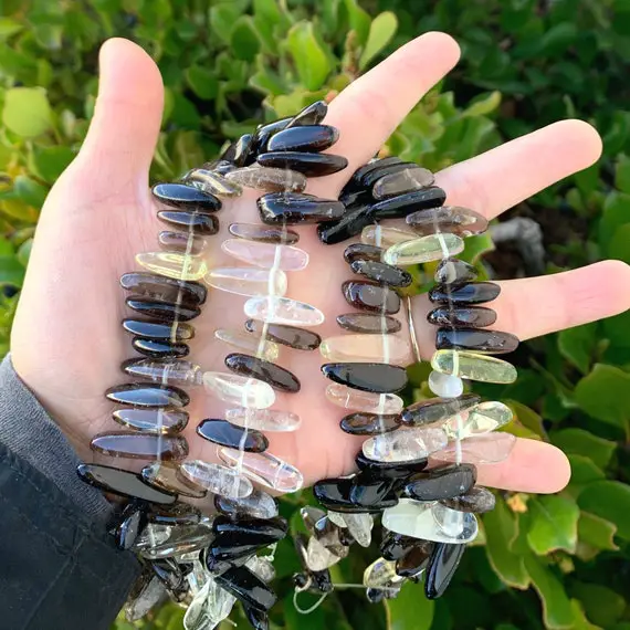 1 Strand/15" Natural Multi-color Smoky Quartz Healing Gemstone 7-23mm Teardrop Pendant Drop Bead Spike Stick For Necklace Jewelry Making