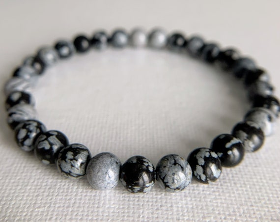 Spiritual Guidance, Snowflake Obsidian Beaded Bracelet, 6.5mm Aa Gemstone Beaded Stretch Bracelet, Root Chakra Bracelet, Obsidian Jewelry