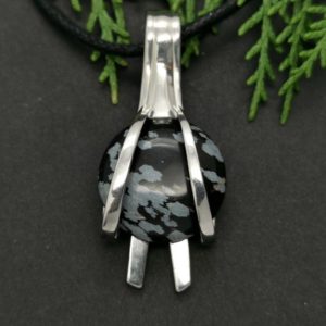 Shop Snowflake Obsidian Necklaces! snowflake obsidian necklace, handmade jewelry for men, black gemstone necklace, fork pendant, unique gifts for men, one of a kind | Natural genuine Snowflake Obsidian necklaces. Buy handcrafted artisan men's jewelry, gifts for men.  Unique handmade mens fashion accessories. #jewelry #beadednecklaces #beadedjewelry #shopping #gift #handmadejewelry #necklaces #affiliate #ad