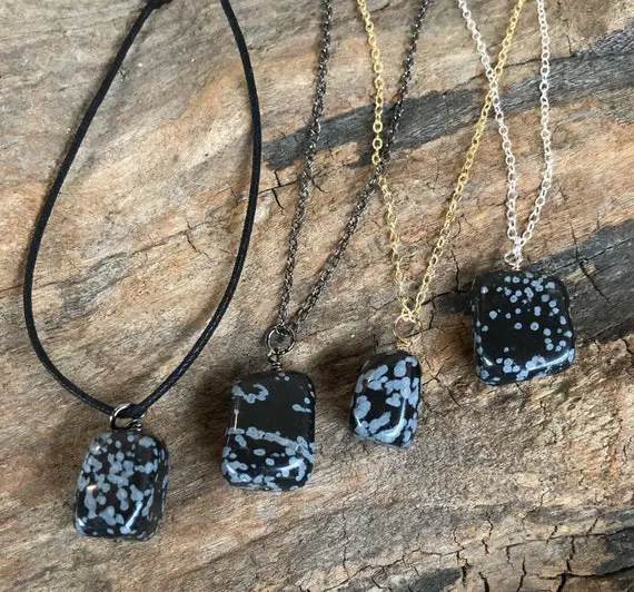 Snowflake Obsidian Pendant For Men Or Women, Protection Stone Necklace, Butternut Crystal Shop, Root Chakra Healing Stone Necklace On Cord