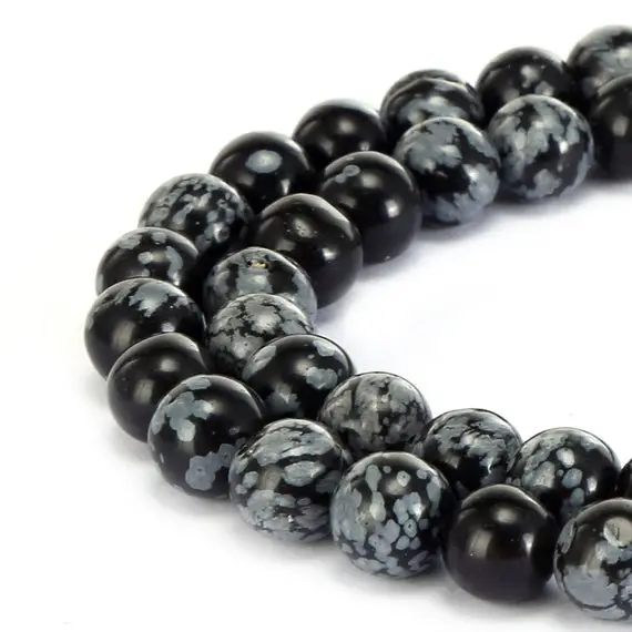 2.0mm Hole Snowflake Obsidian Smooth Round Beads 6mm 8mm 10mm 15.5" Strand