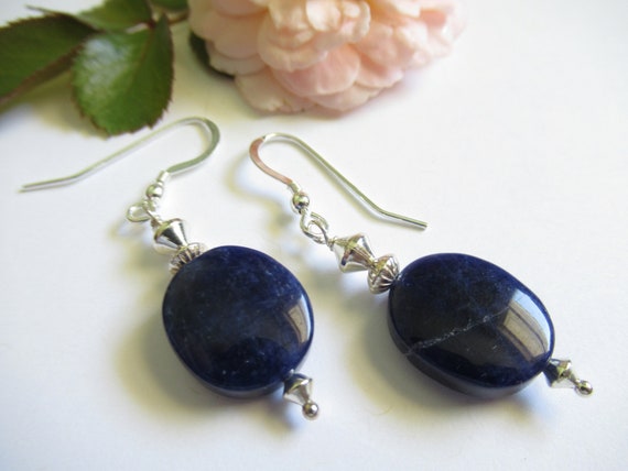 Sodalite Earrings, 925 Sterling Silver Earrings, Stone Earrings, Dark Blue Earrings, Gemstone Earrings, Cobalt Blue Everyday Earrings