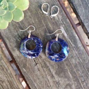 Shop Sodalite Earrings! Unique chunky gemstone hoop sodalite earrings. Silver sodalite earrings. Gold sodalite earrings.  Rose gold sodalite earrings | Natural genuine Sodalite earrings. Buy crystal jewelry, handmade handcrafted artisan jewelry for women.  Unique handmade gift ideas. #jewelry #beadedearrings #beadedjewelry #gift #shopping #handmadejewelry #fashion #style #product #earrings #affiliate #ad