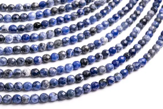 Genuine Natural Sodalite Gemstone Beads 5-6mm Blue Faceted Round Aaa Quality Loose Beads (119134)