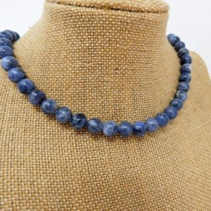Shop Sodalite Necklaces! Sodalite beaded necklace for men or women, Blue Crystal Healing Jewelry, Metaphysical throat chakra healing Necklace, Butternut Crystal Shop | Natural genuine Sodalite necklaces. Buy handcrafted artisan men's jewelry, gifts for men.  Unique handmade mens fashion accessories. #jewelry #beadednecklaces #beadedjewelry #shopping #gift #handmadejewelry #necklaces #affiliate #ad