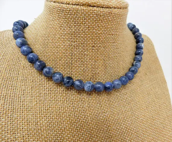 Sodalite Beaded Necklace For Men Or Women, Blue Crystal Healing Jewelry, Metaphysical Throat Chakra Healing Necklace, Butternut Crystal Shop