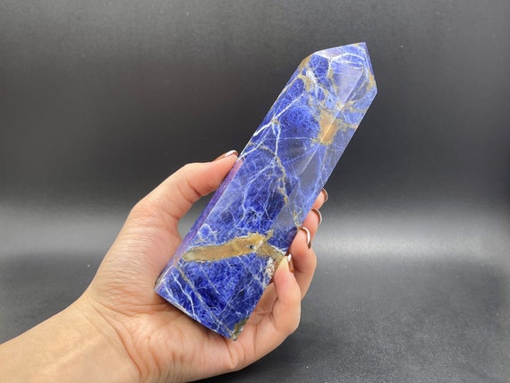 6.5" Large Blue Sodalite Crystal Tower Point Large Crystal Sodalite Wand Obelisk Self-standing Point  Mineral Specimen Healing Display Cd-09