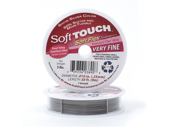 Soft Touch Satin Silver Color Very Fine .010 Inch Diameter Size, 7 Strands Beading Wire, 30 Foot Spool For Jewelry Making