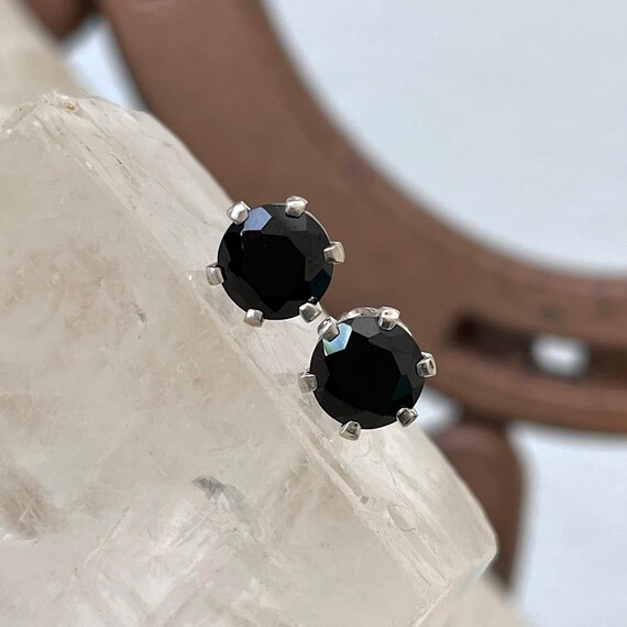 Natural Black Spinel Earrings - Sterling Silver Earrings - Natural Black Spinel Stud Earrings