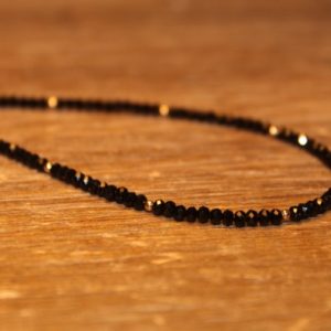 Shop Spinel Necklaces! Black Spinel Necklace, Gold Filled Beads, Black Spinel Jewelry, Sterling Silver, Minimalist, Beaded, Layering Necklace | Natural genuine Spinel necklaces. Buy crystal jewelry, handmade handcrafted artisan jewelry for women.  Unique handmade gift ideas. #jewelry #beadednecklaces #beadedjewelry #gift #shopping #handmadejewelry #fashion #style #product #necklaces #affiliate #ad