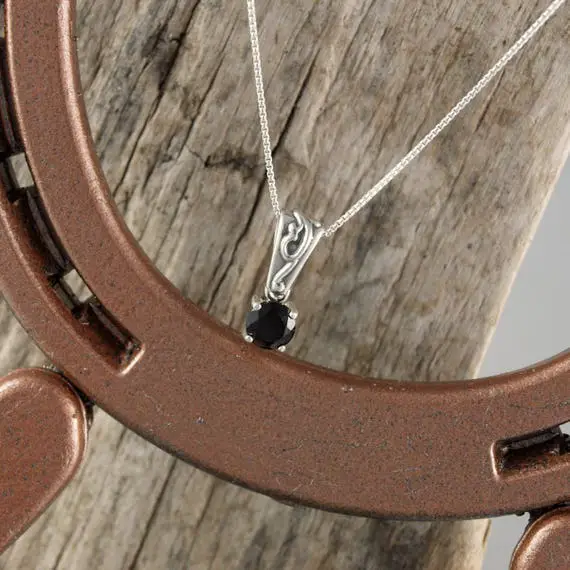 Natural Black Spinel Pendant Necklace - Sterling Silver Pendant - Black Spinel Necklace