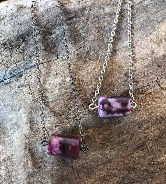 Small Sugilite Gemstone Choker Necklace, Pink Purple Fuchsia Sugilite Healing Crystal Necklace, Sugilite Pendant Necklace For Men Or Women