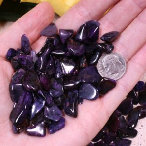 Shop Sugilite Stones & Crystals! Sugilite Tumbled Stones, Set of 5 Mini Sugilite with Manganese Polished Stones from South Africa | Natural genuine stones & crystals in various shapes & sizes. Buy raw cut, tumbled, or polished gemstones for making jewelry or crystal healing energy vibration raising reiki stones. #crystals #gemstones #crystalhealing #crystalsandgemstones #energyhealing #affiliate #ad