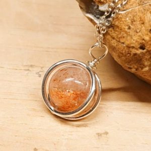 Small 3d circle Sunstone pendant necklace. Reiki jewelry uk. 10mm Peach semi precious stone. 925 sterling silver necklaces for women | Natural genuine Sunstone pendants. Buy crystal jewelry, handmade handcrafted artisan jewelry for women.  Unique handmade gift ideas. #jewelry #beadedpendants #beadedjewelry #gift #shopping #handmadejewelry #fashion #style #product #pendants #affiliate #ad