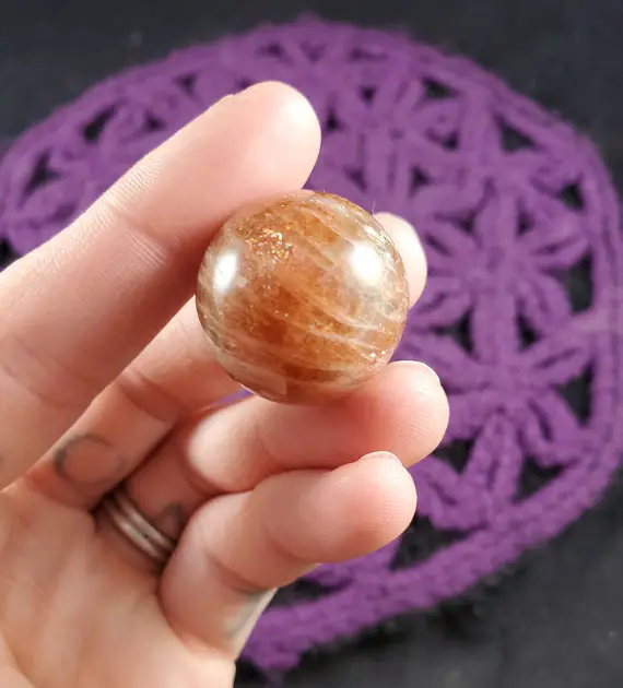 Sunstone Sphere High Quality Stones Crystal 23mm Ball Polished Orange Confetti Sparkle