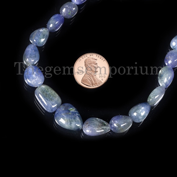 Bio Color Tanzanite Smooth Nugget Shape Beads, Natural Tanzanite Gemstone Beads For Jewelry Making, Blue Birthstone, Plain Tanzanite Tumbled