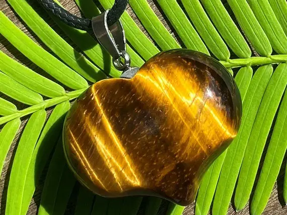 Tigers Eye Puffy Heart Healing Stone Necklace!