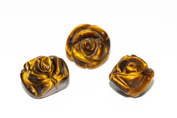 5 Pcs - 12mm Yellow Tiger Eye Beads Grade Aaa Genuine Natural Rose Carved Gemstone Flower Beads (112600)