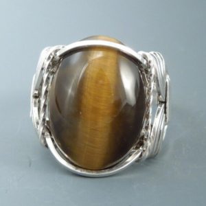 Shop Tiger Eye Rings! Handcrafted Sterling Silver Tiger's Eye Wire Wrapped Ring | Natural genuine Tiger Eye rings, simple unique handcrafted gemstone rings. #rings #jewelry #shopping #gift #handmade #fashion #style #affiliate #ad